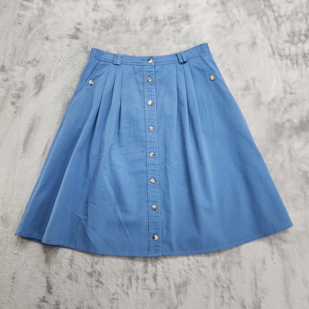 Vintage 90s Diversity Sport‎ Skirt Womens 14 Blue Pleated A-Line Button Front